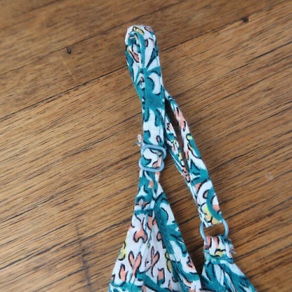 PAPER TEE TEAL FLORAL SPAGHETTI STRAP FULL ZIP CROP TOP SIZE SMALL - Picture 4 of 4